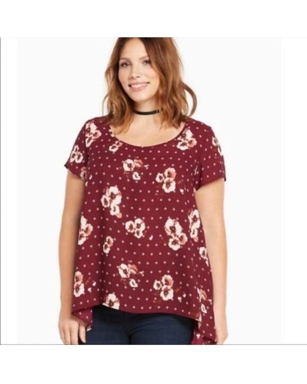 Torrid size 1 georgette burgundy purple floral silky blouse top